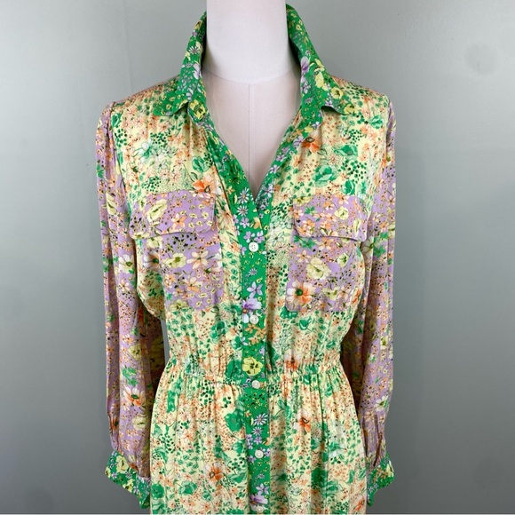 NWOT Stunning Loft Godet Pastel Floral Maxi Shirt Dress Cottagecore Romantic Sm. - Picture 2 of 12